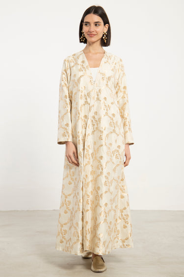 Malaki Silk Brocade Ivory & Gold Coat