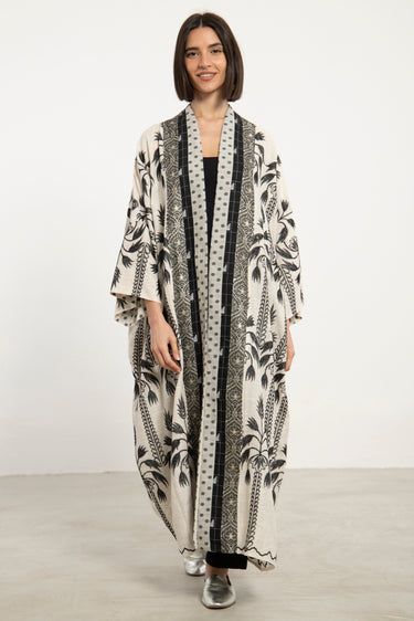 Yasma Linen Ivory & Black Abaya