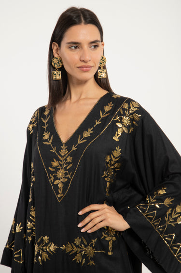 Moulouk Silk Black Tareq Embroidered Kaftan