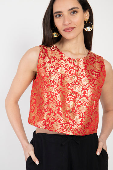 Lili Silk Brocade Red Gilet