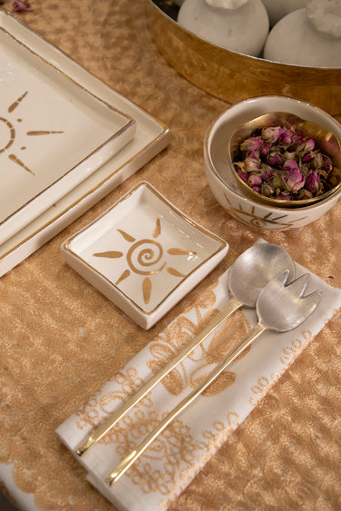 Ceramic Square Plate – Sun Motif