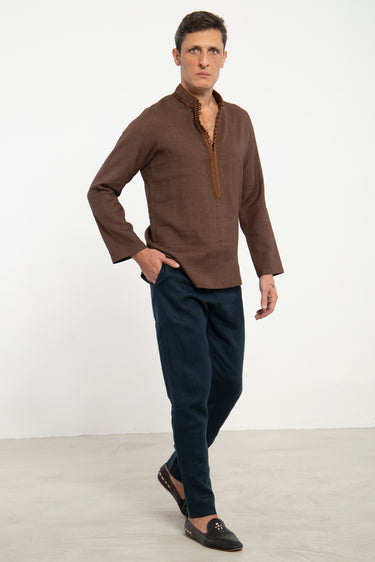 Jawad Wool, Silk & Linen Brown Shirt