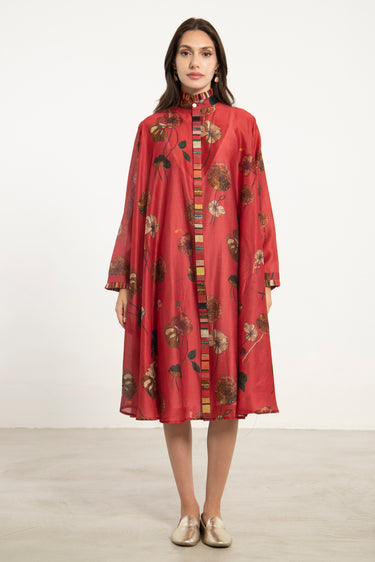 Marwa Cotton Silk Red Dress