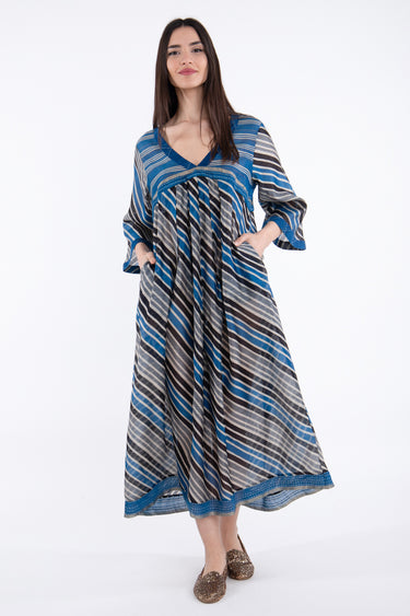 Aida Silk Embroidered Blue & Black Dress