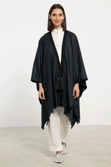 Wool & Cashmere Navy & Green Poncho