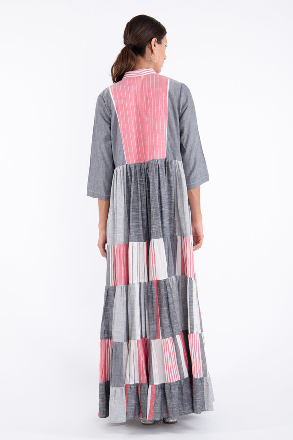 Lila Cotton Striped Pink & Grey Dress