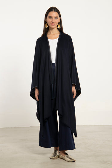 Camel Hair Navy Poncho