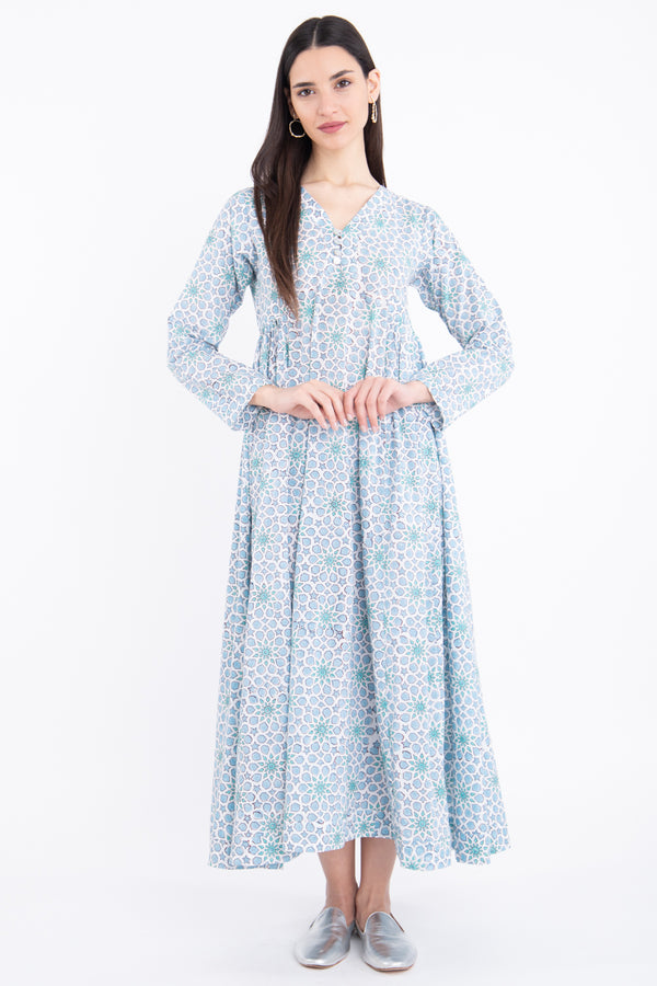 Zamzam Cotton Printed Blue Dress