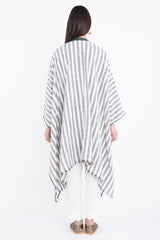 Classic Linen Striped Black With Green Poncho