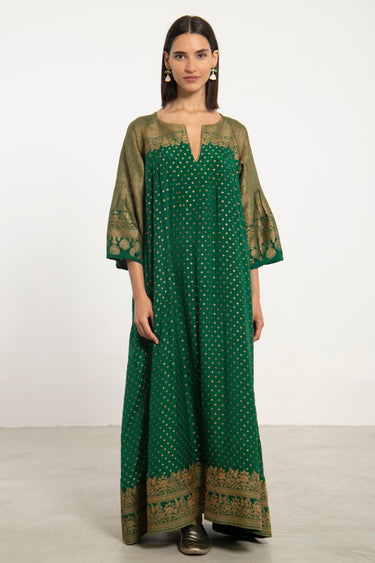 One-Of-a-Kind Rania Silk Green & Gold Dress