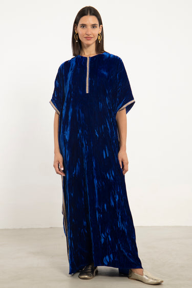 Fadia Silk Velvet Royal Blue Dress