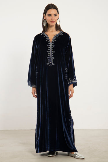 Hayat Silk Velvet Blue Dress