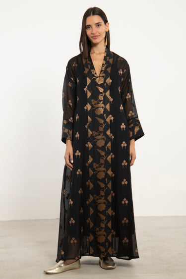Basma Handwoven Silk Black Dress