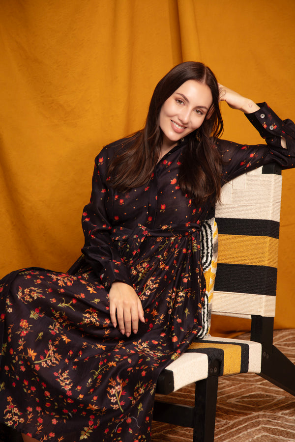Janna Cotton Silk Floral Dress