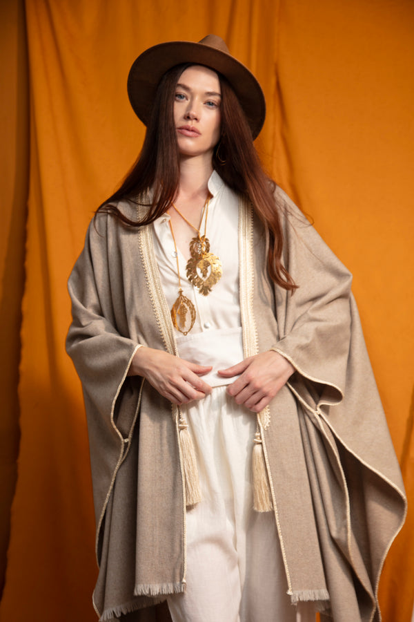 Wool Beige Poncho