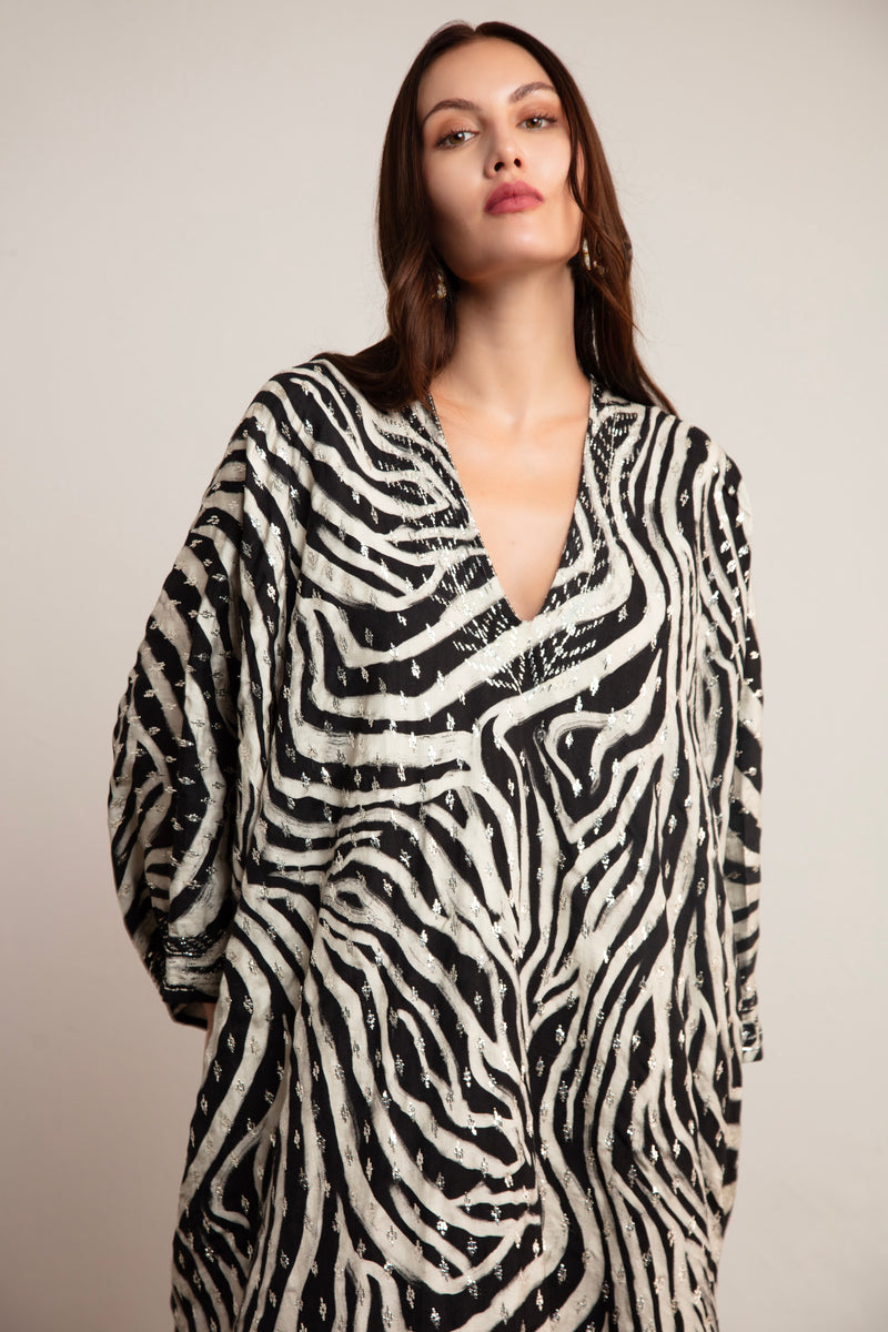 Carthage Black & White Embroidered Kaftan