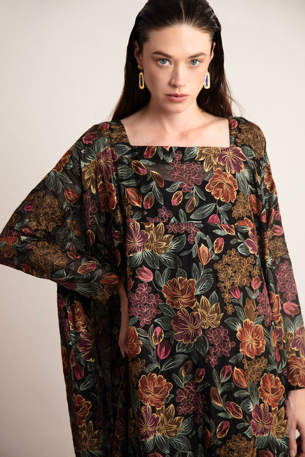 Ayyam Embroidered Silk Multicolor Dress