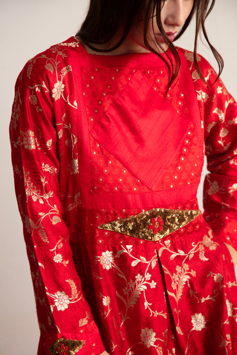 Rayssa Silk Sequins Embroidered Red Dress