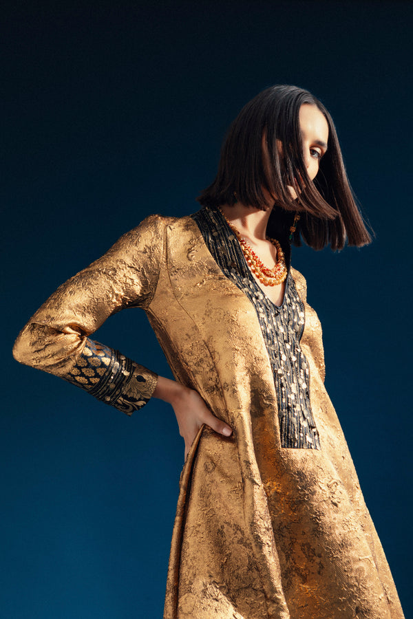 Nahar Jacquard Gold Dress
