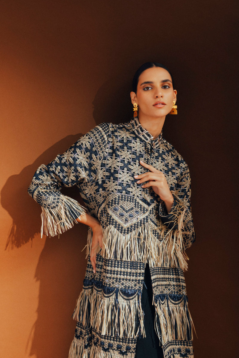 Dima Cotton Jacquard Black and Gold Coat