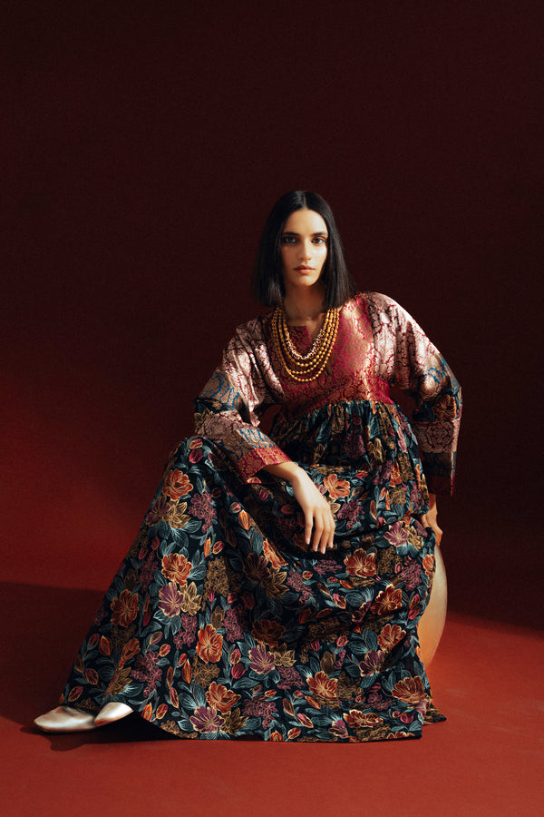 Linda Embroidered Silk & Brocade Multicolor Dress