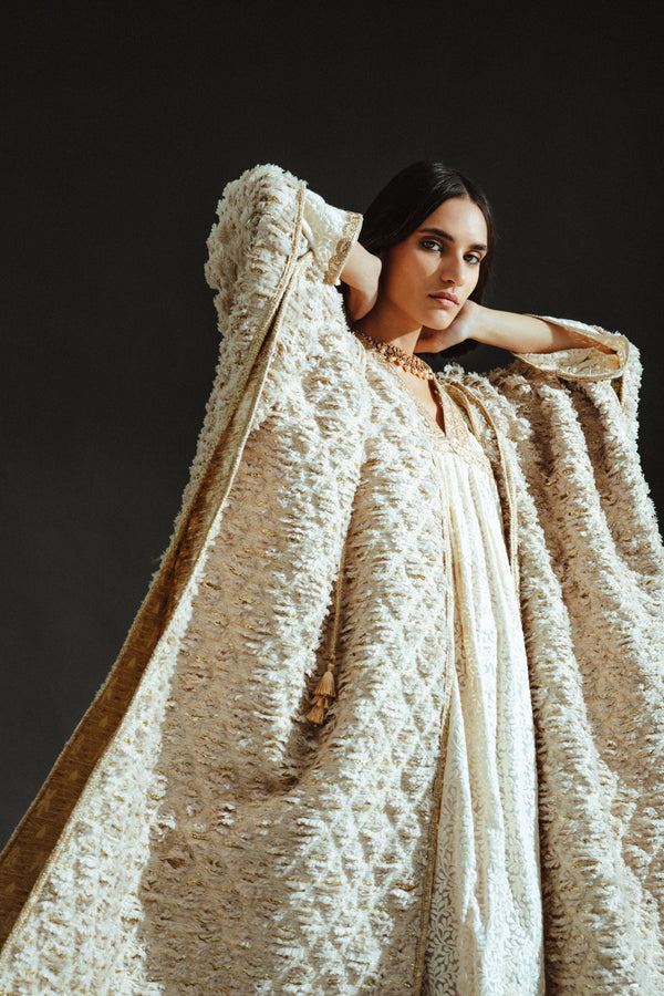 Amira Cotton Beige & Gold Poncho