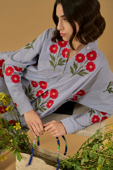 Fardous Cotton Striped Embroidered Jellaba