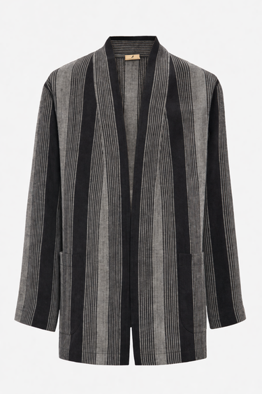 Gray striped blazer on a white background