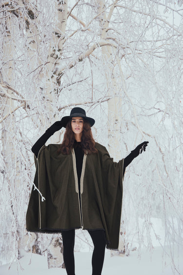 Wool & Cashmere Olive Green Poncho