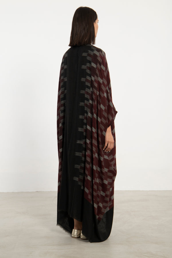 One-Of-A-Kind Cashmere Ikat Burgundy Abaya