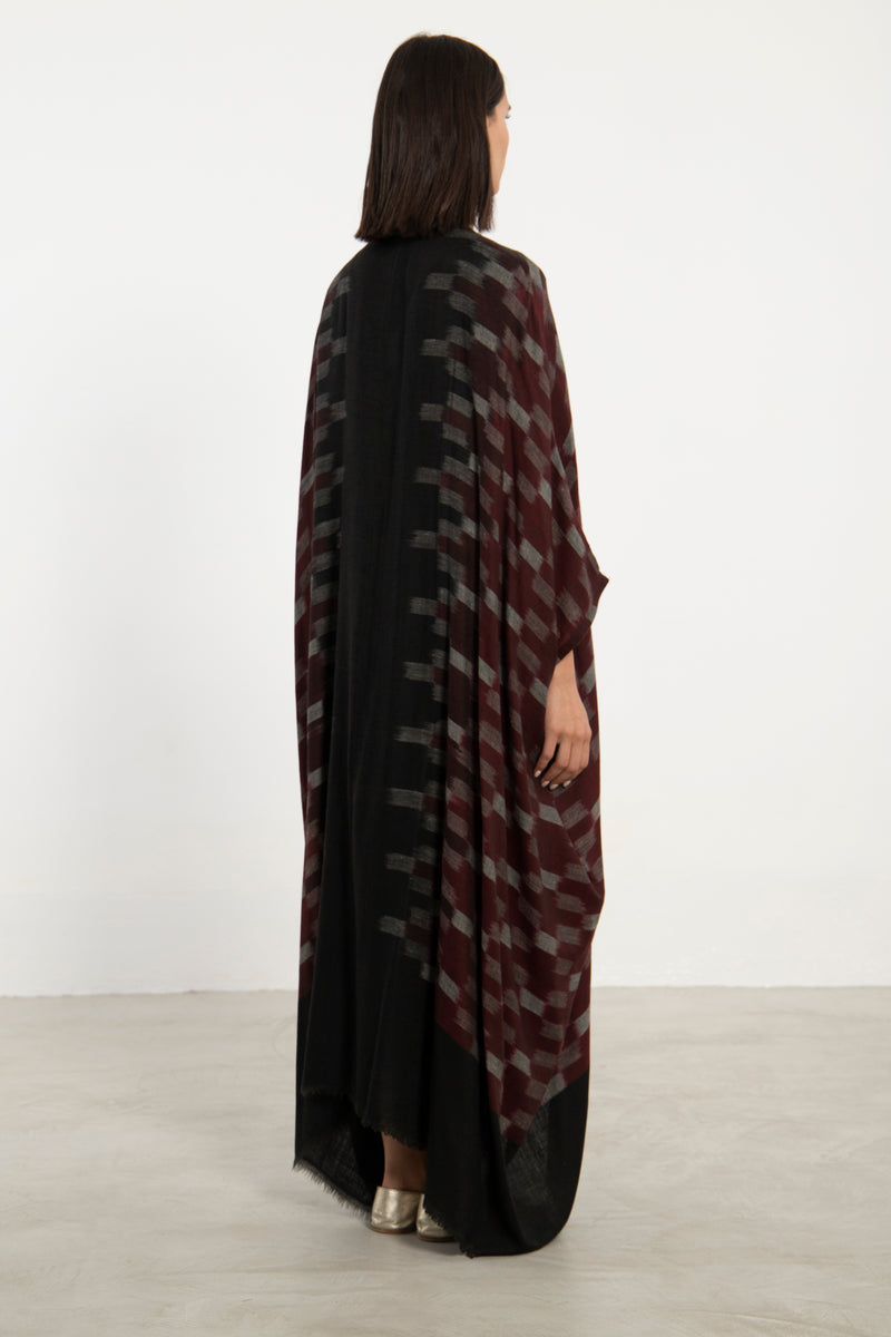 One-Of-A-Kind Cashmere Ikat Burgundy Abaya