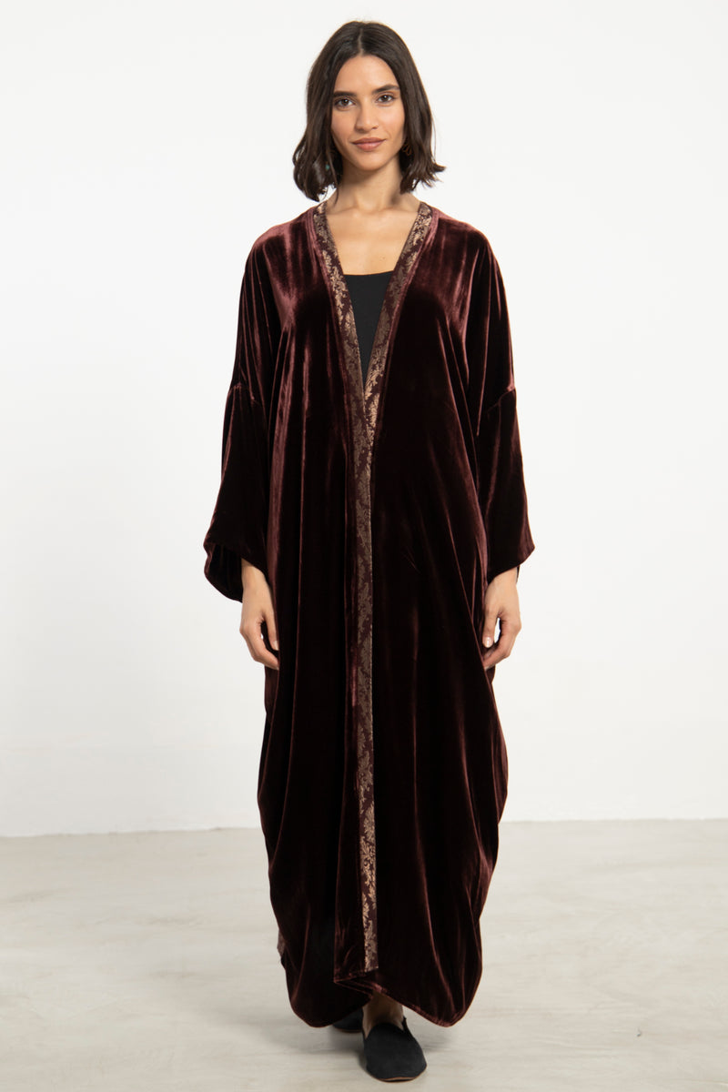 Kim Velvet & Silk Brocade Prune Abaya