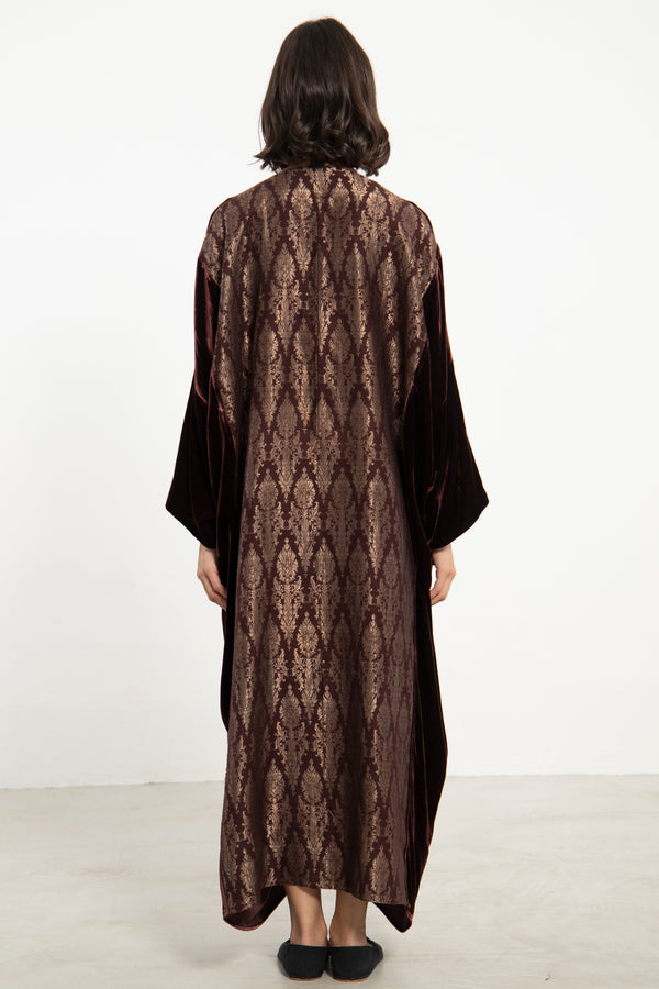 Kim Velvet & Silk Brocade Prune Abaya