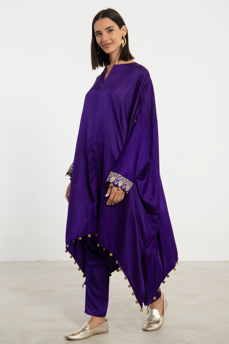 Zinate Two Piece Silk Purple Set