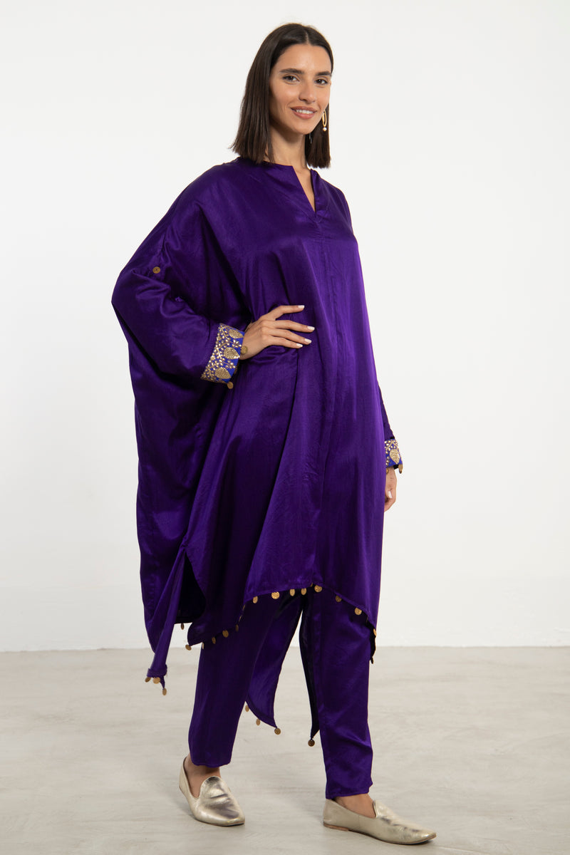 Zinate Two Piece Silk Purple Set