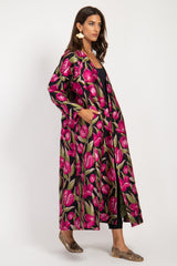 Malaki Brocade Black Pink Flowers Coat