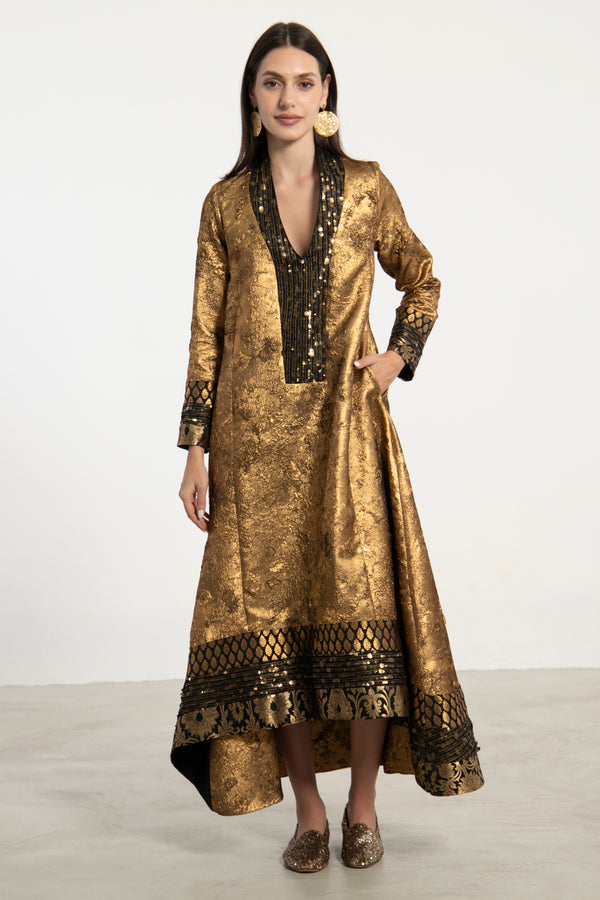 Nahar Jacquard Gold Dress