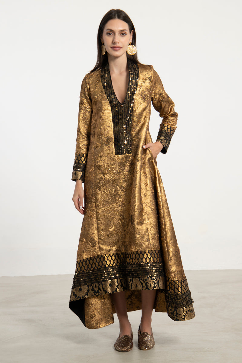 Nahar Jacquard Gold Dress