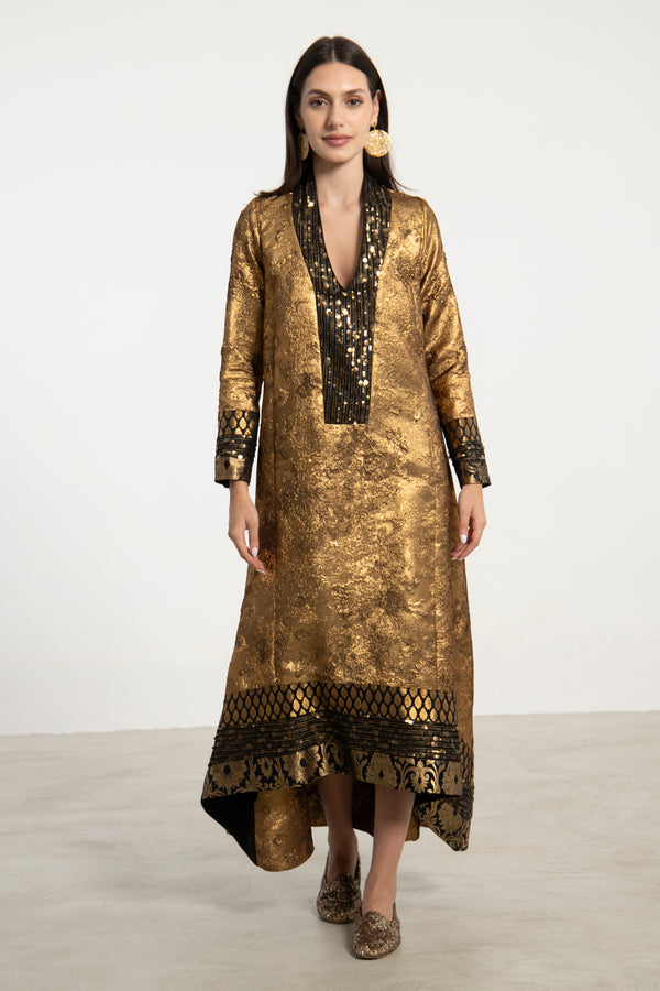 Nahar Jacquard Gold Dress