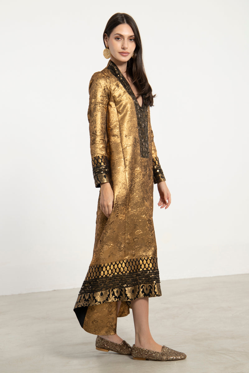 Nahar Jacquard Gold Dress