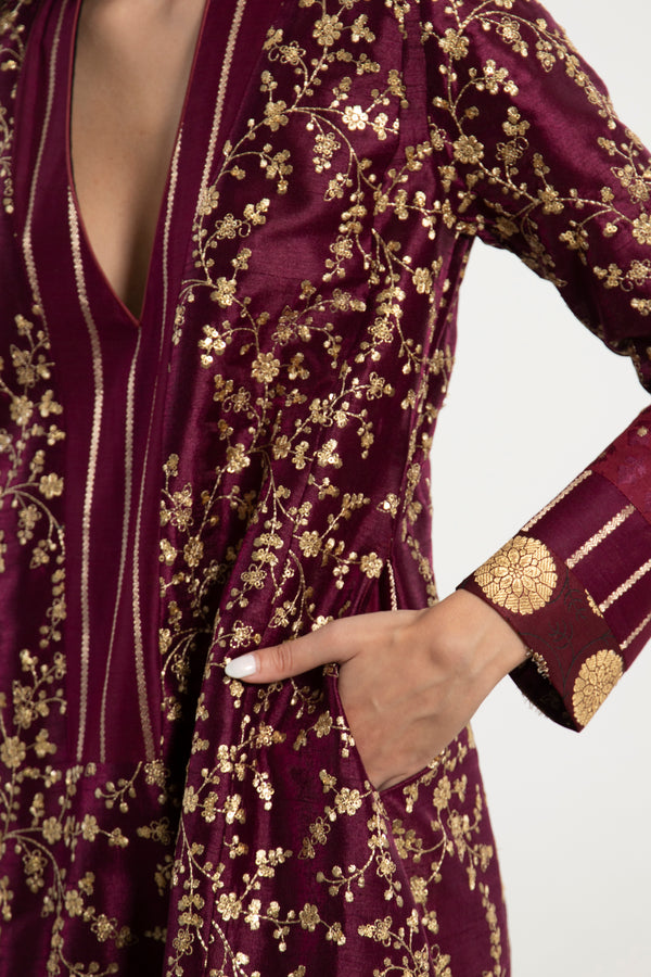 Nahar Silk Purple Gold Embroidered Dress