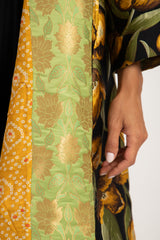 Malaki Brocade Black Yellow Flowers Coat