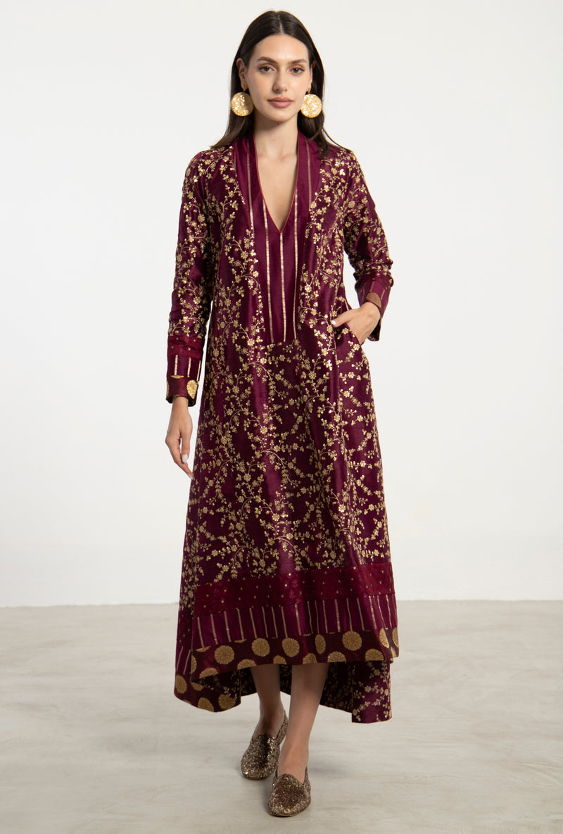 Nahar Silk Purple Gold Embroidered Dress