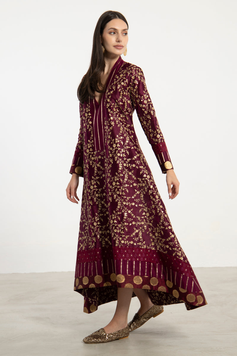 Nahar Silk Purple Gold Embroidered Dress