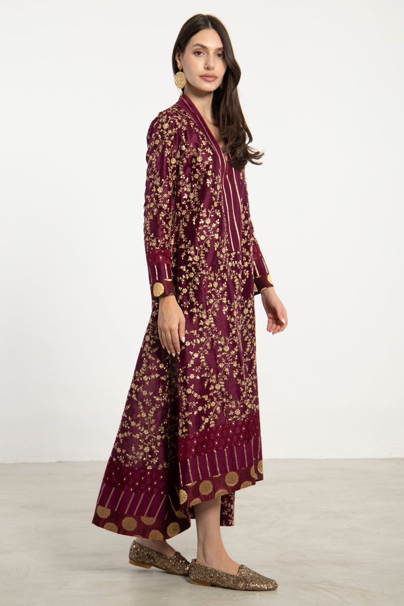 Nahar Silk Purple Gold Embroidered Dress