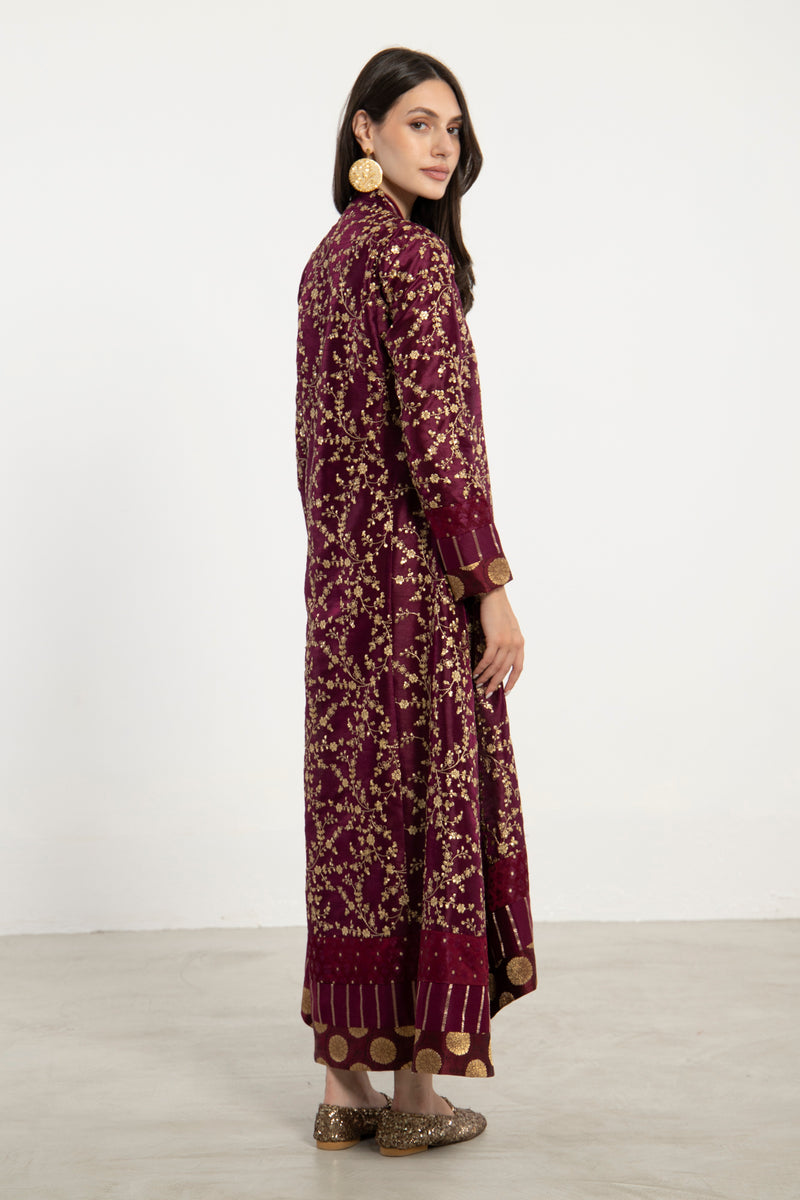 Nahar Silk Purple Gold Embroidered Dress