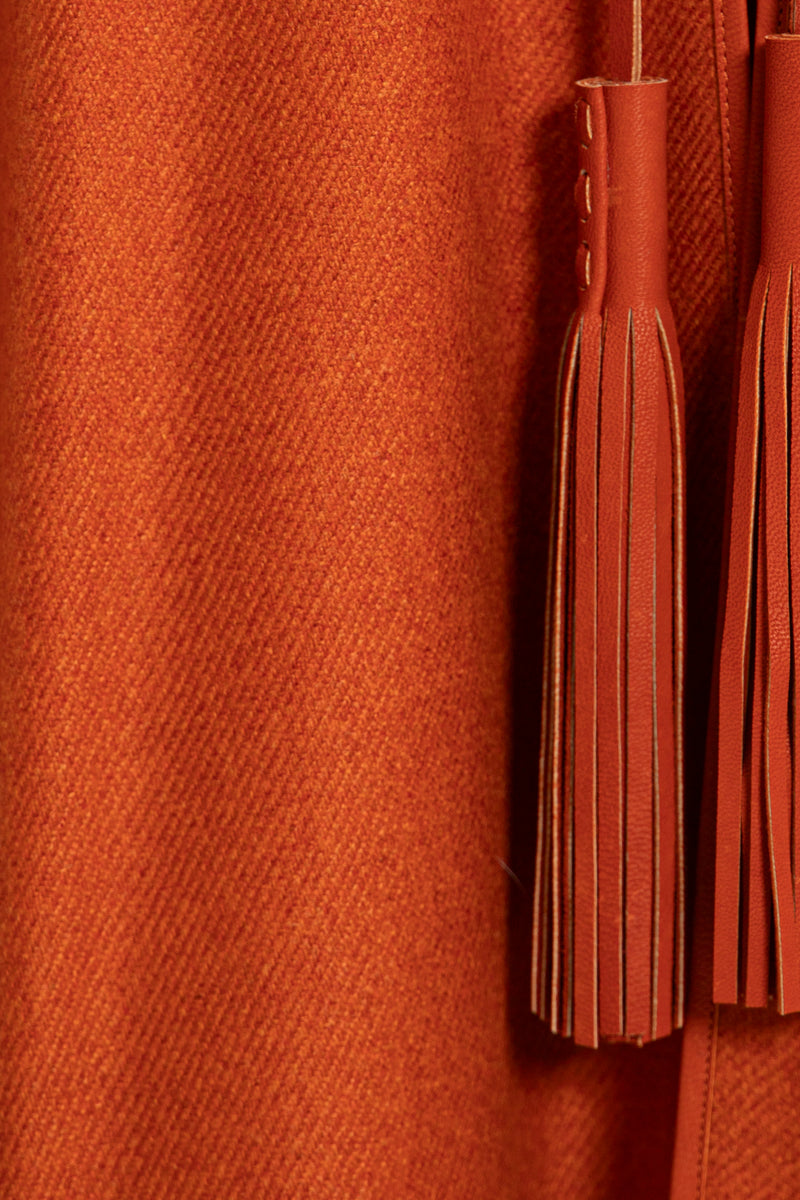 Orange Cashmere Abaya with Leather Details
