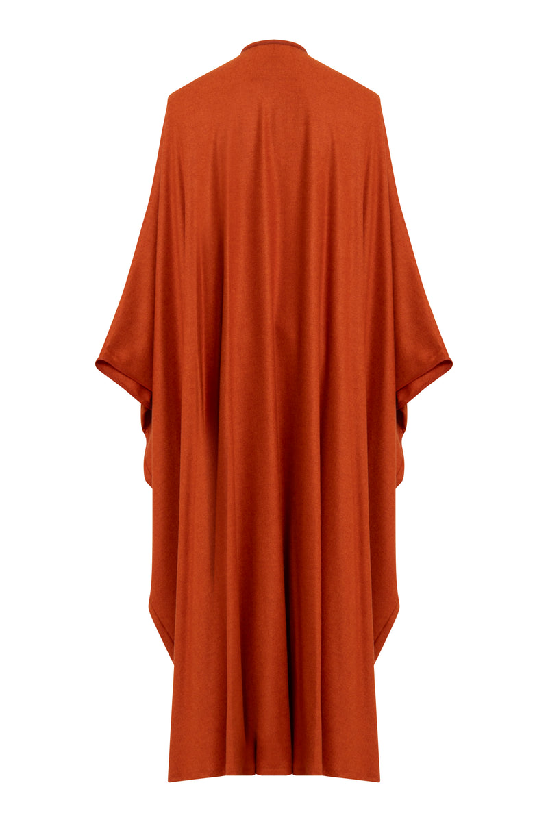 Orange Cashmere Abaya with Leather Details