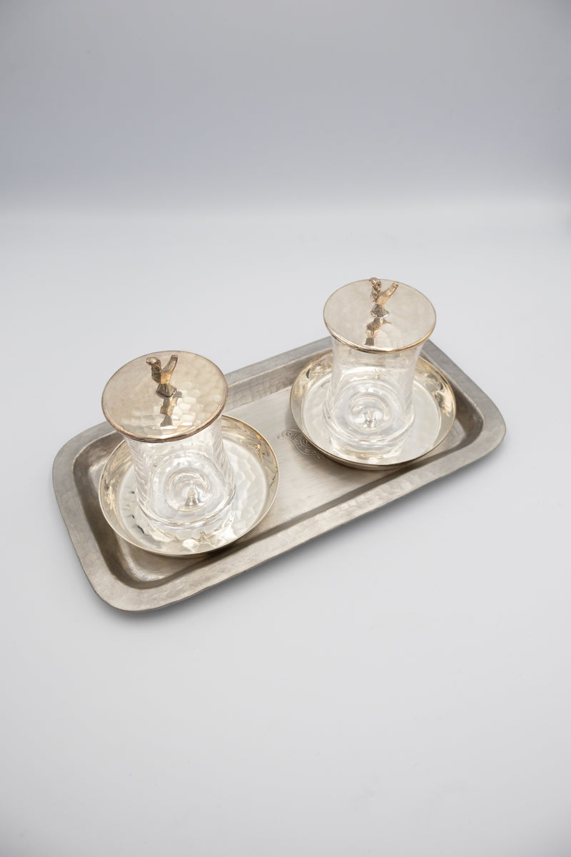 Silver Tea Cups with Tray Set