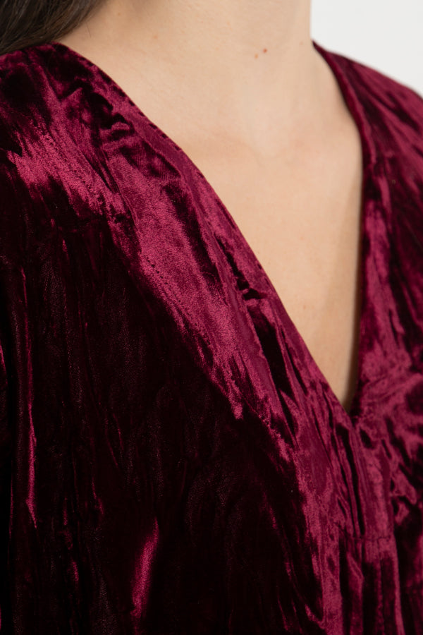 Nina Crushed Velvet Burgundy Dress